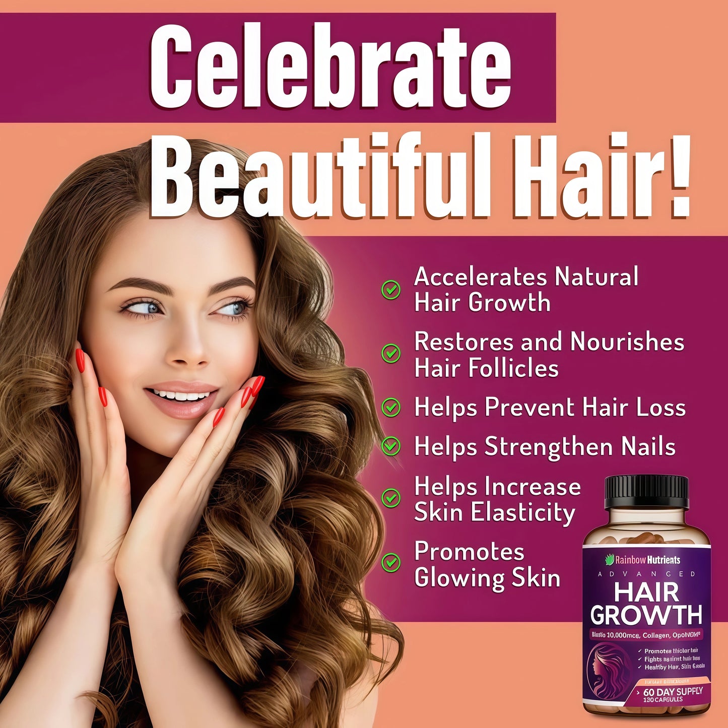 Hair Growth Vitamins for Women | Biotin 10,000mcg, Collagen, Patented OptiMSM®, goMCT®, Saw Palmetto | Naturally Regrow Stronger & Healthier Hair, Skin and Nails | May Stop Hair Loss